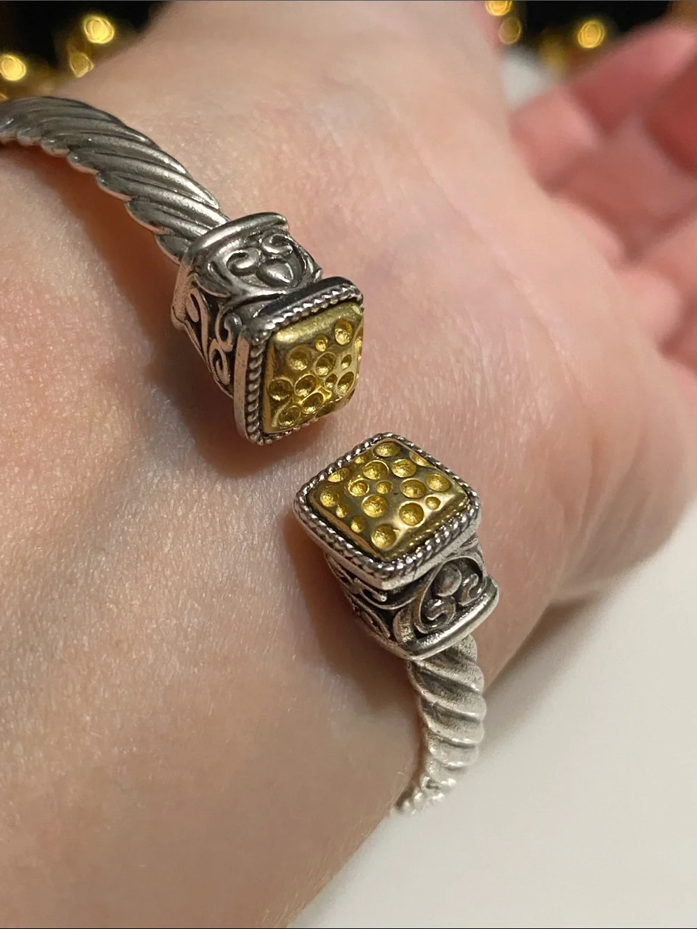 Stainless Steel Twisted Cuff Bracelet with Gold Accents